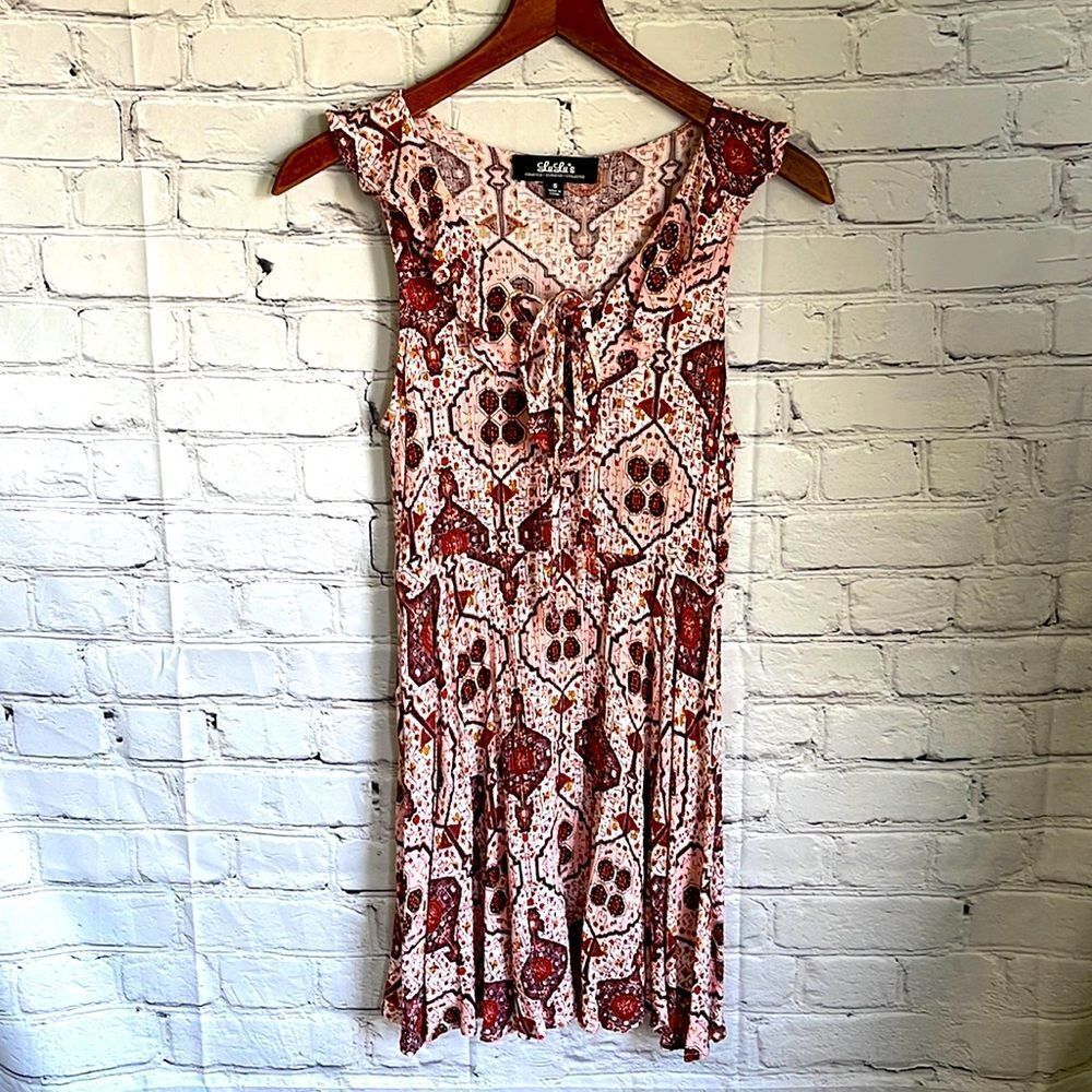 LuLu's Pink, Brown & White Sleeveless Gauze Dress Size S